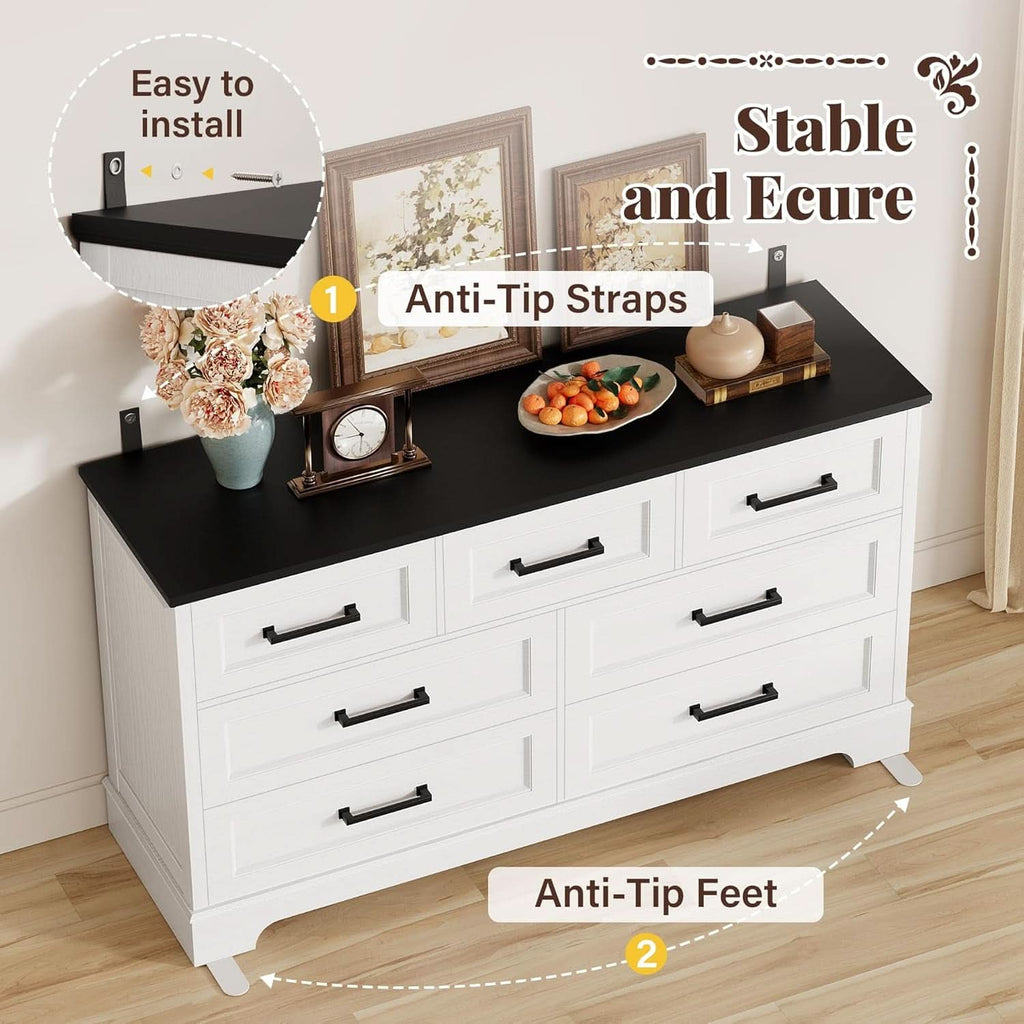 Farmhouse Dresser 52 Inch Wide White Storage Organizer Chest