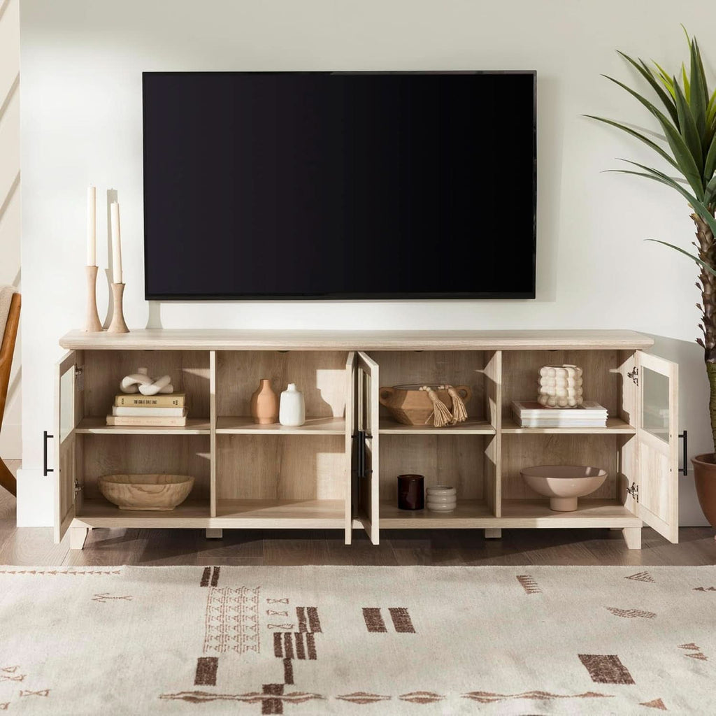 Seventy Inch Premium Rustic Oak Wood Glass Center TV Stand