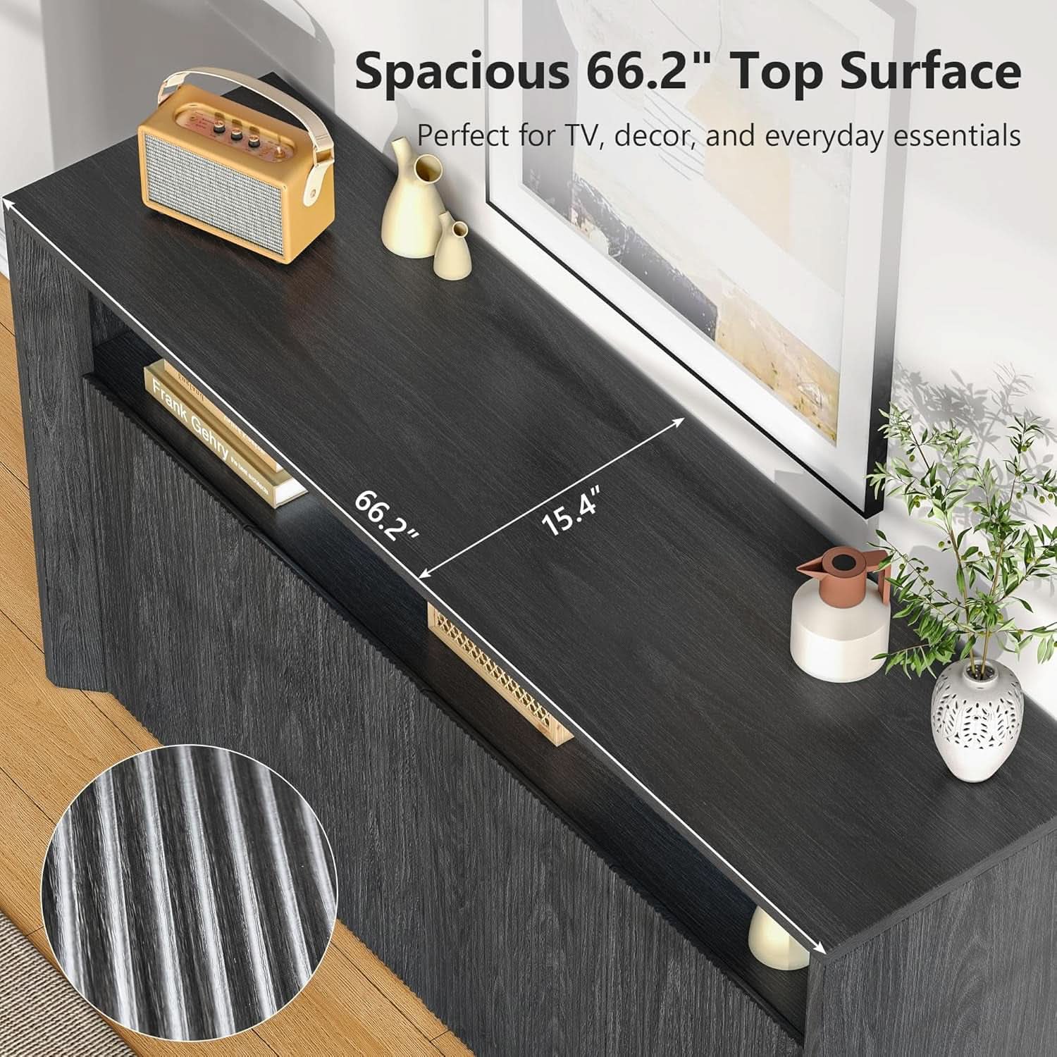 TV Stand 85 Inch Dark Grey Entertainment Center With Shelving