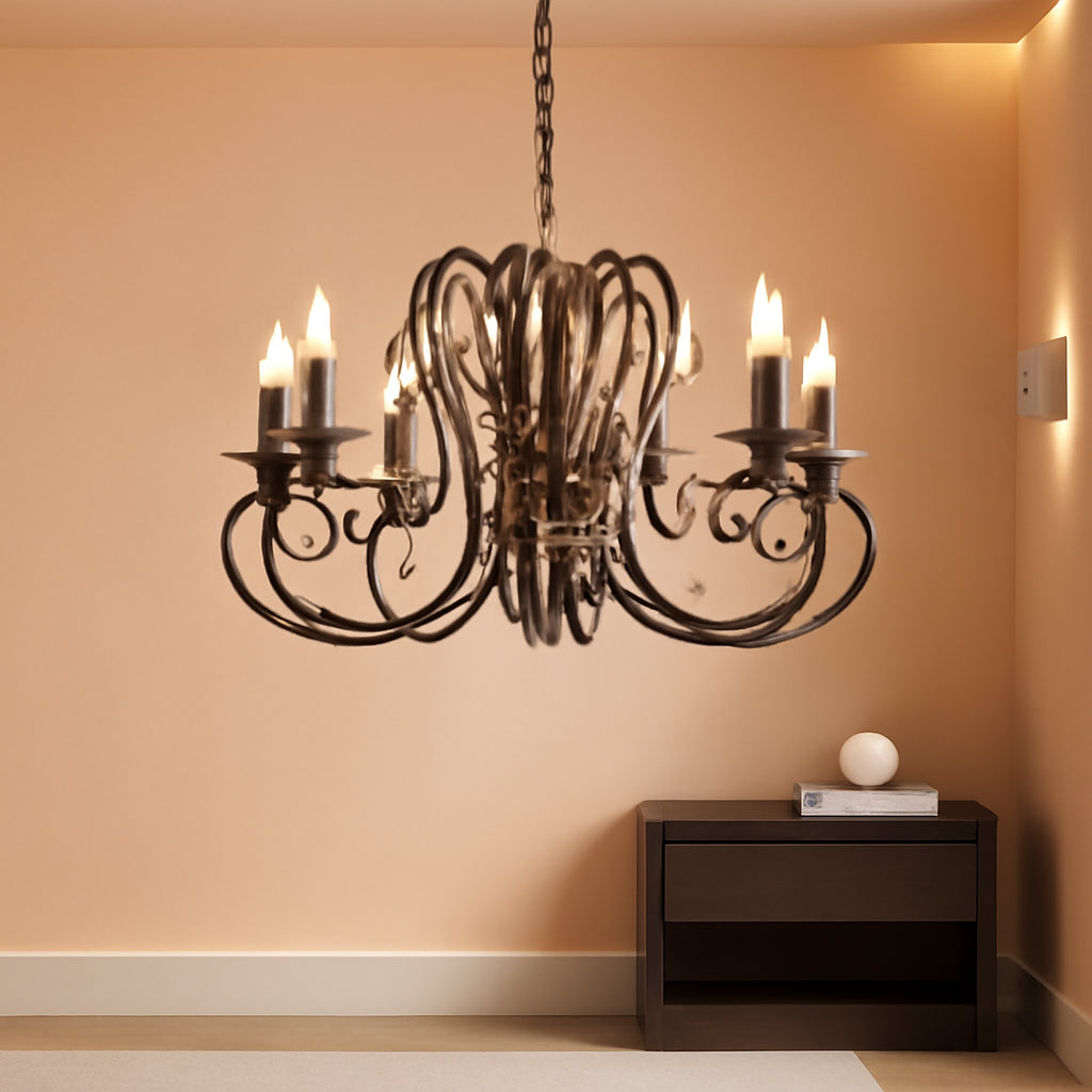 Eight Light French Country Adjustable Pendant Chandelier
