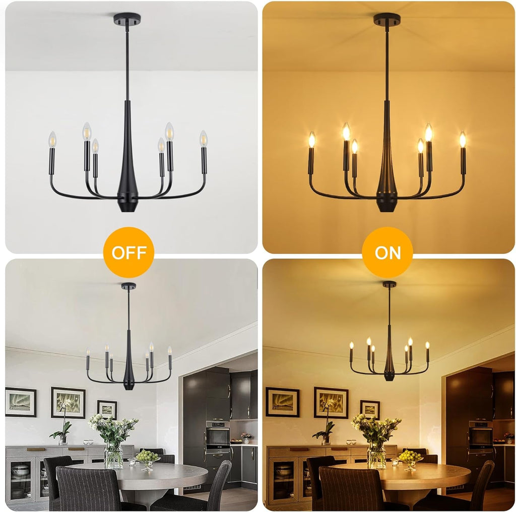 Black 6-Light Contemporary Farmhouse Chandelier Dining