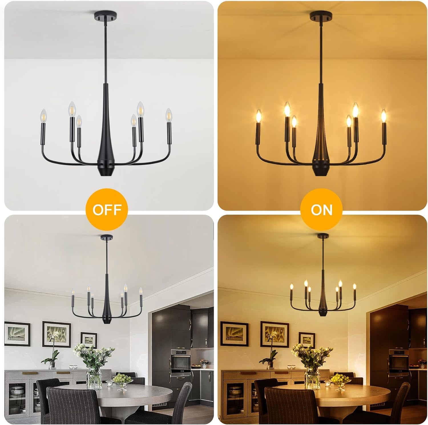 Black 6-Light Contemporary Farmhouse Chandelier Dining