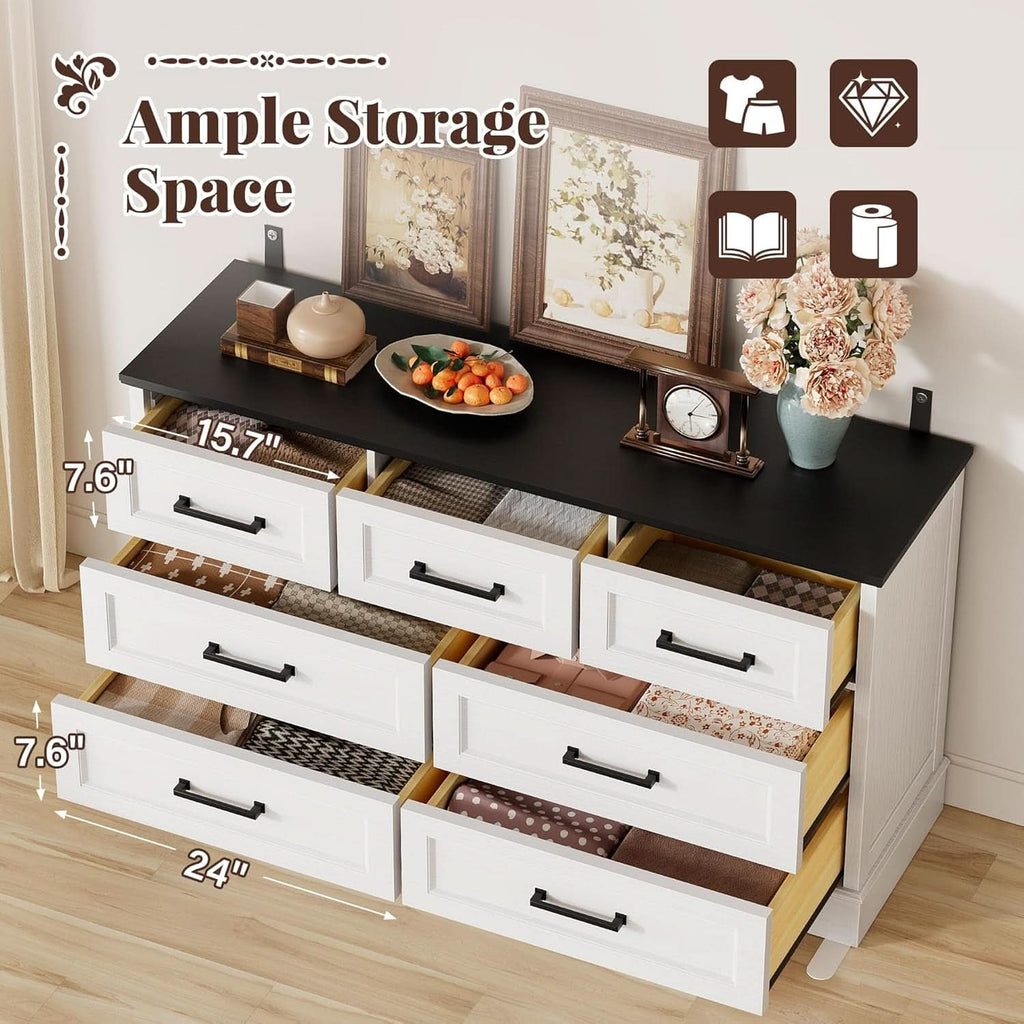 Farmhouse Dresser 52 Inch Wide White Storage Organizer Chest