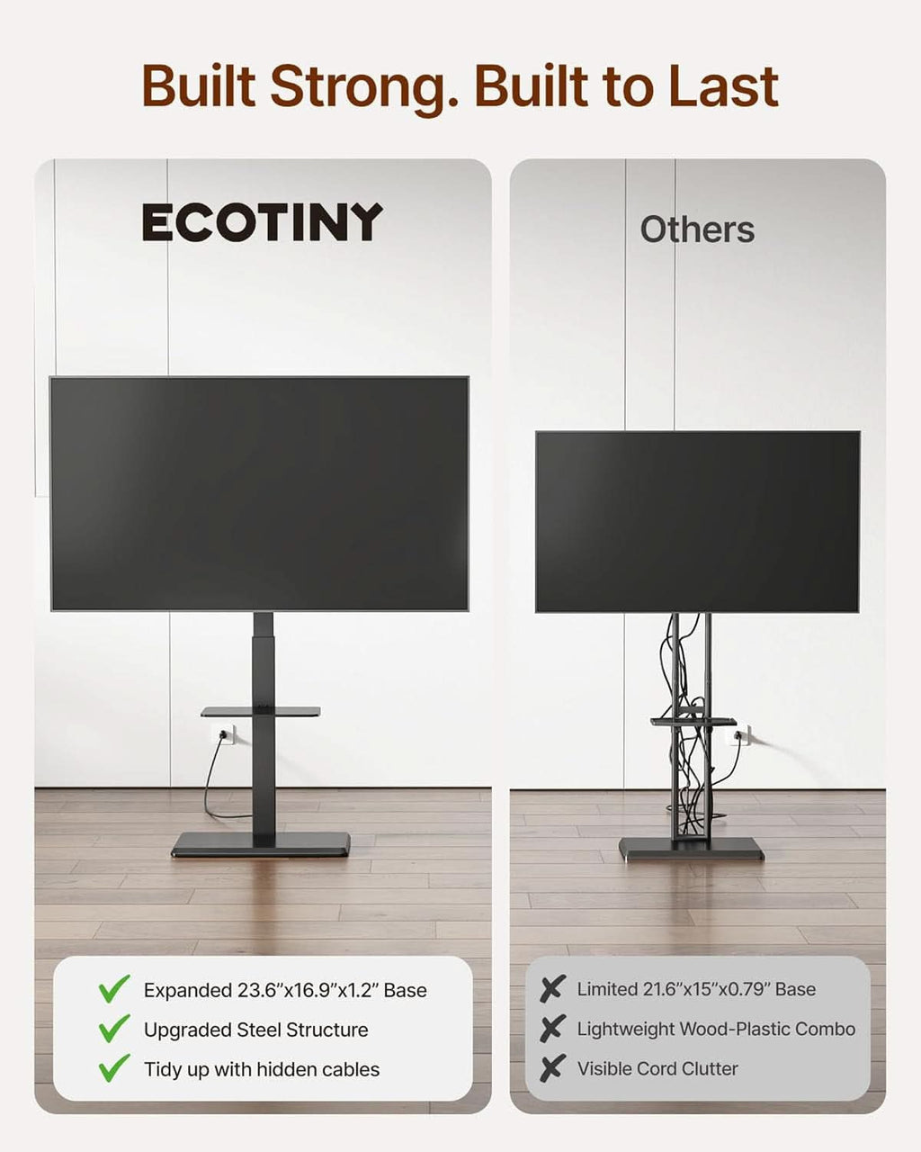 Black Industrial Steel Floor TV Stand Power Outlet Pro
