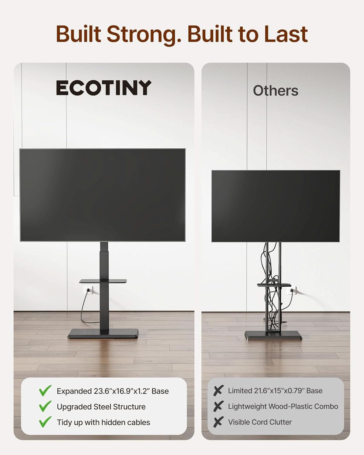 Black Industrial Steel Floor TV Stand Power Outlet Pro
