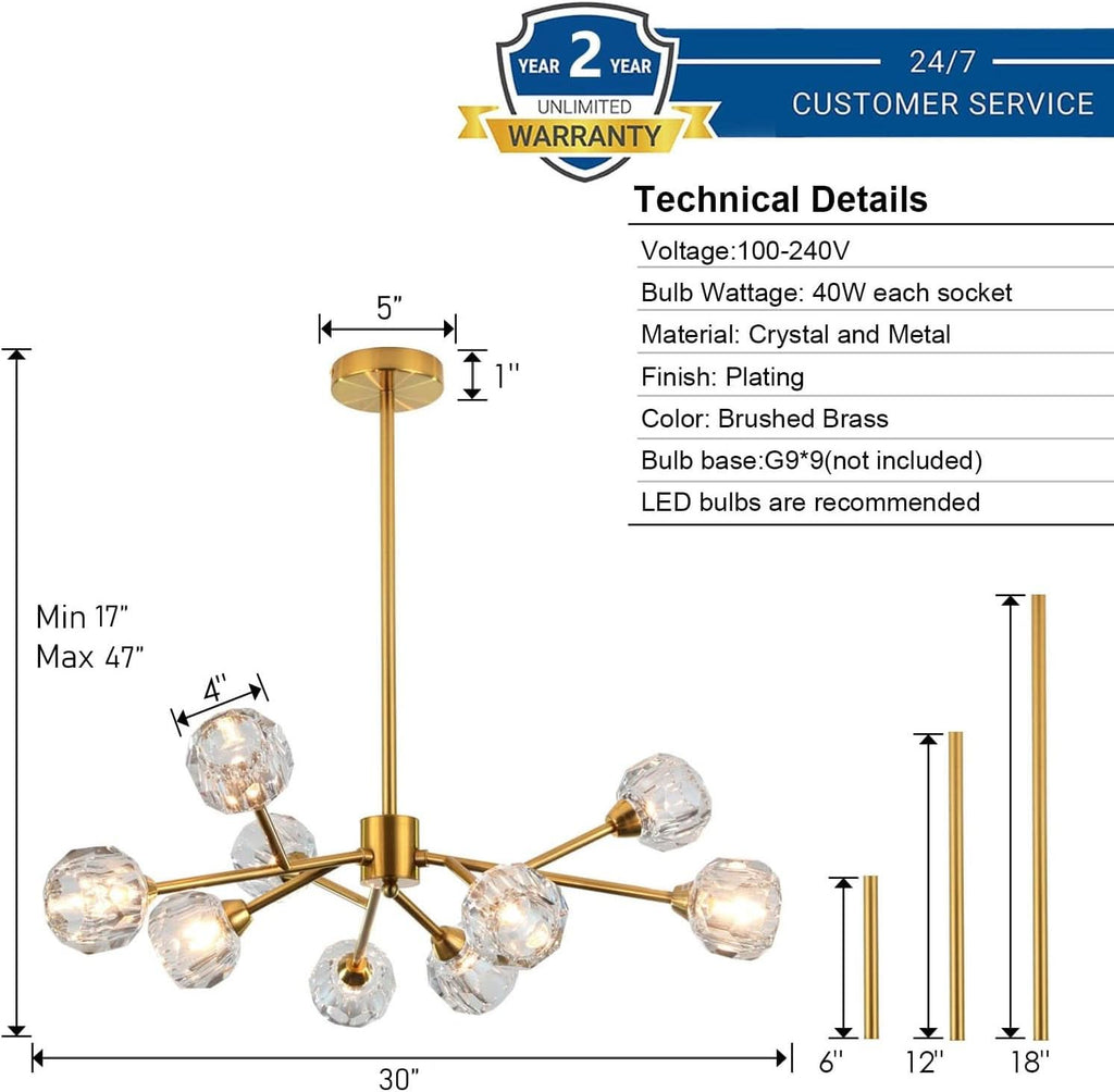 Gold Crystal Sputnik Chandelier Dining Room Fixture