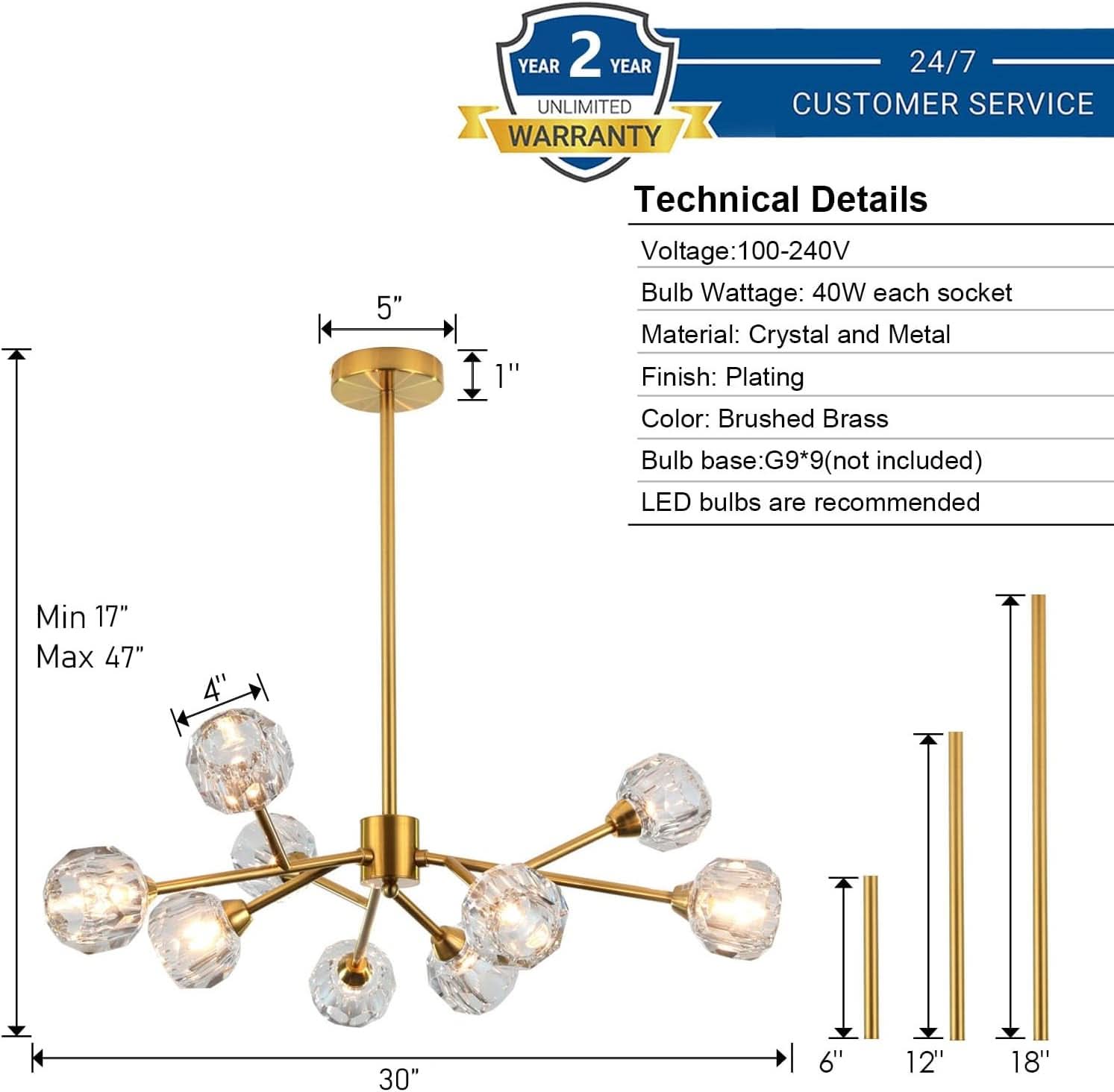 Gold Crystal Sputnik Chandelier Dining Room Fixture
