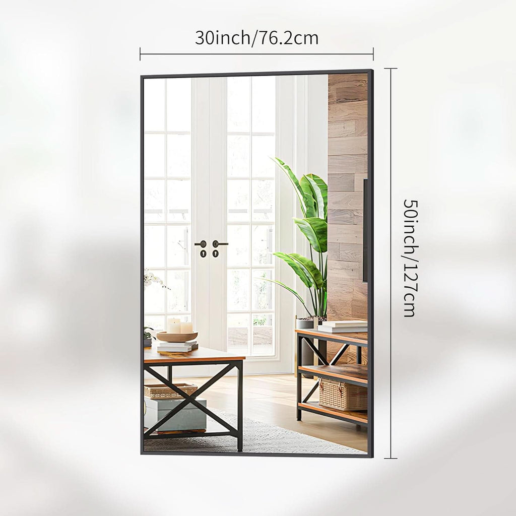 Black 30x50 Inch Rectangle Wall Mirror Polished Metal Frame