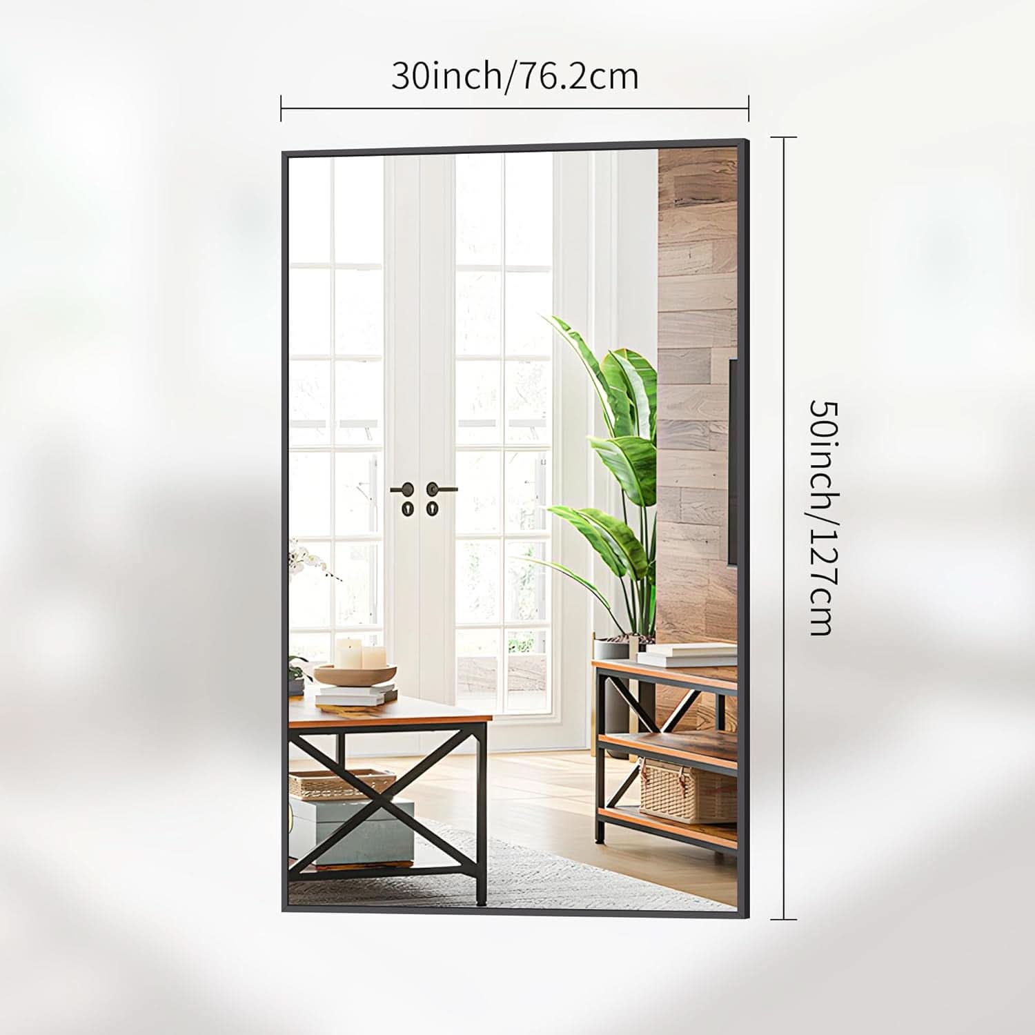 Black 30x50 Inch Rectangle Wall Mirror Polished Metal Frame