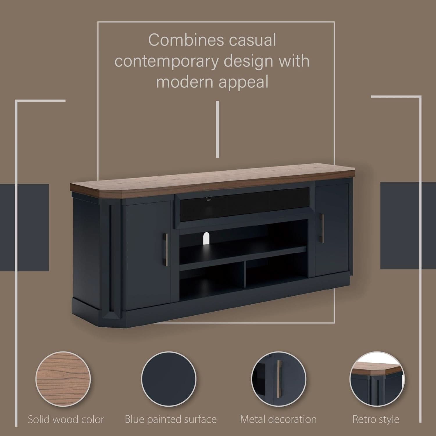 83 Inch TV Stand With Fireplace And Media Storage Solutions