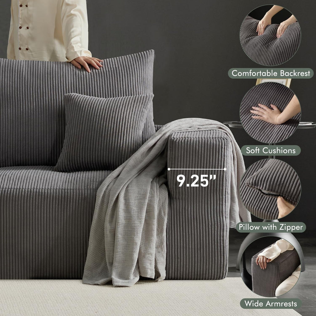 Gray 113 Inch Modular Upholstered Sectional Sofa Sleeper