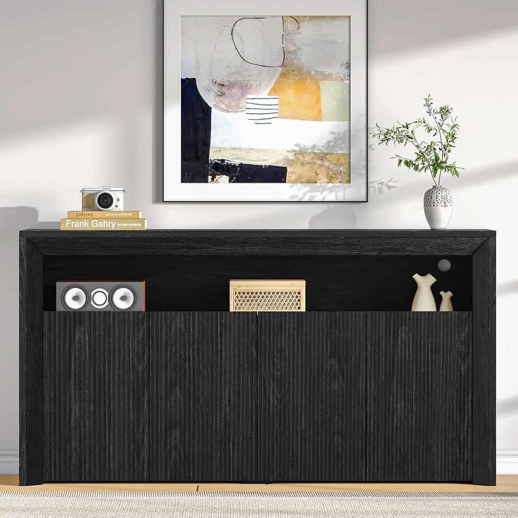 TV Stand 85 Inch Dark Grey Entertainment Center With Shelving
