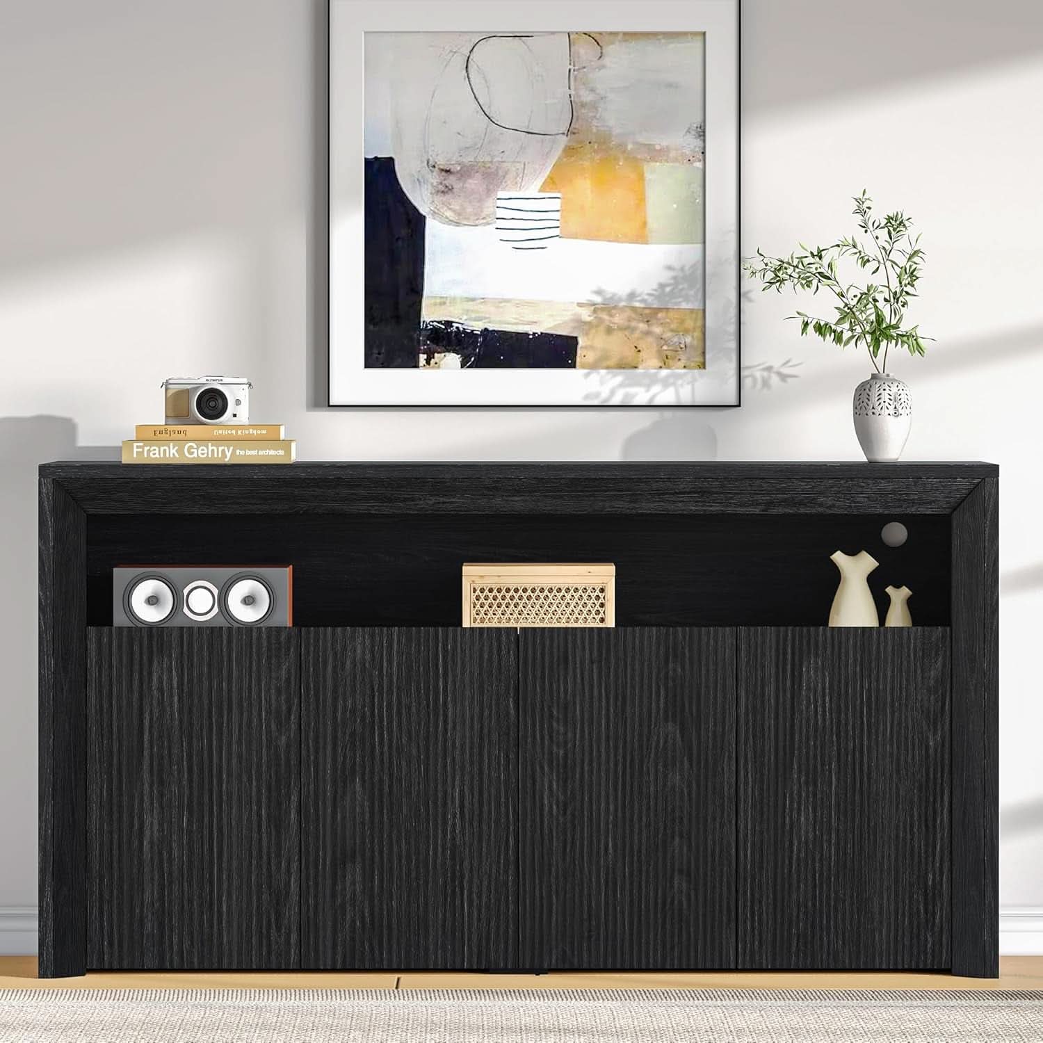 TV Stand 85 Inch Dark Grey Entertainment Center With Shelving