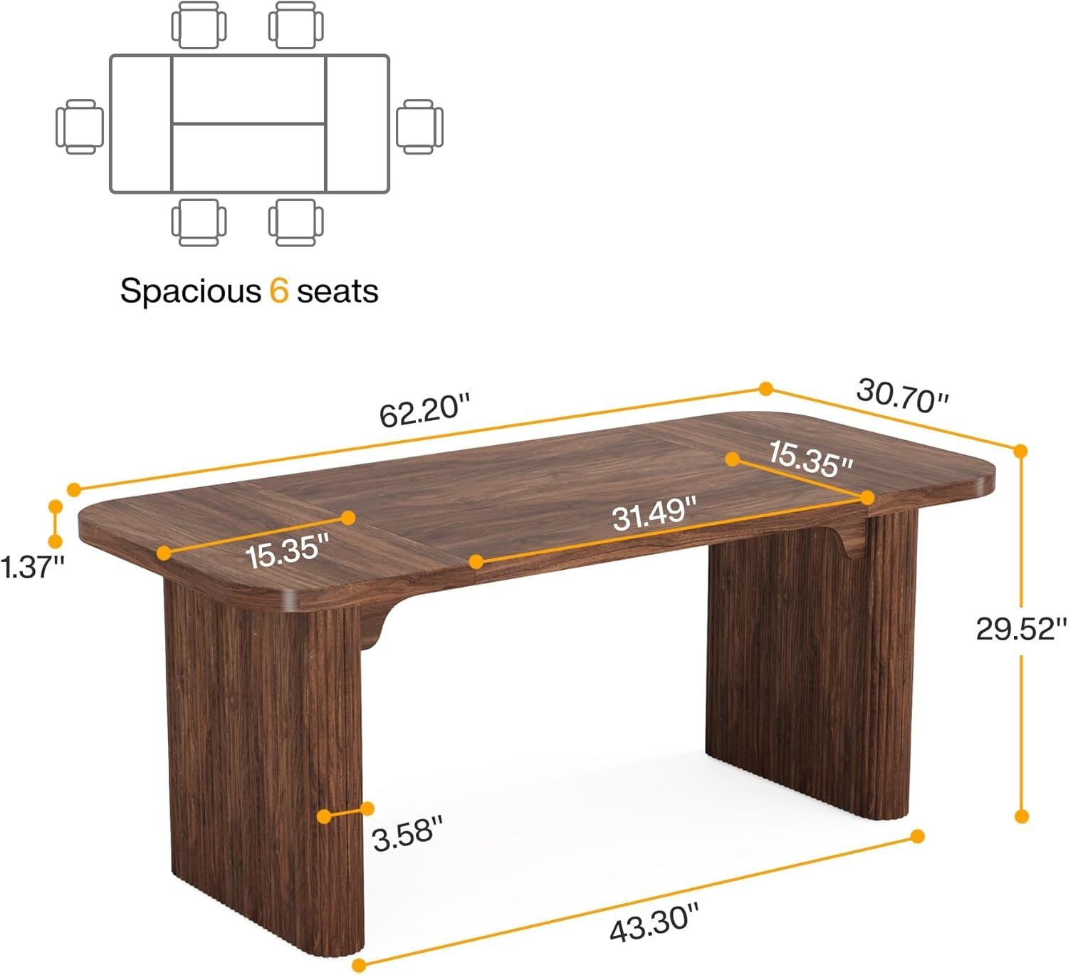 Espresso 62 Inch Rectangular Hardwood Dining Table
