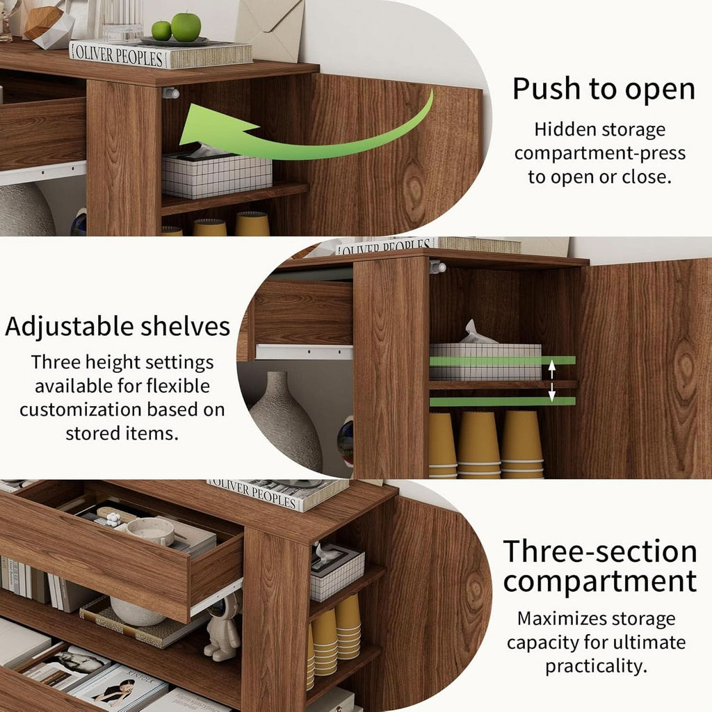 Walnut 55 Inch TV Entertainment Center Stand With Drawers