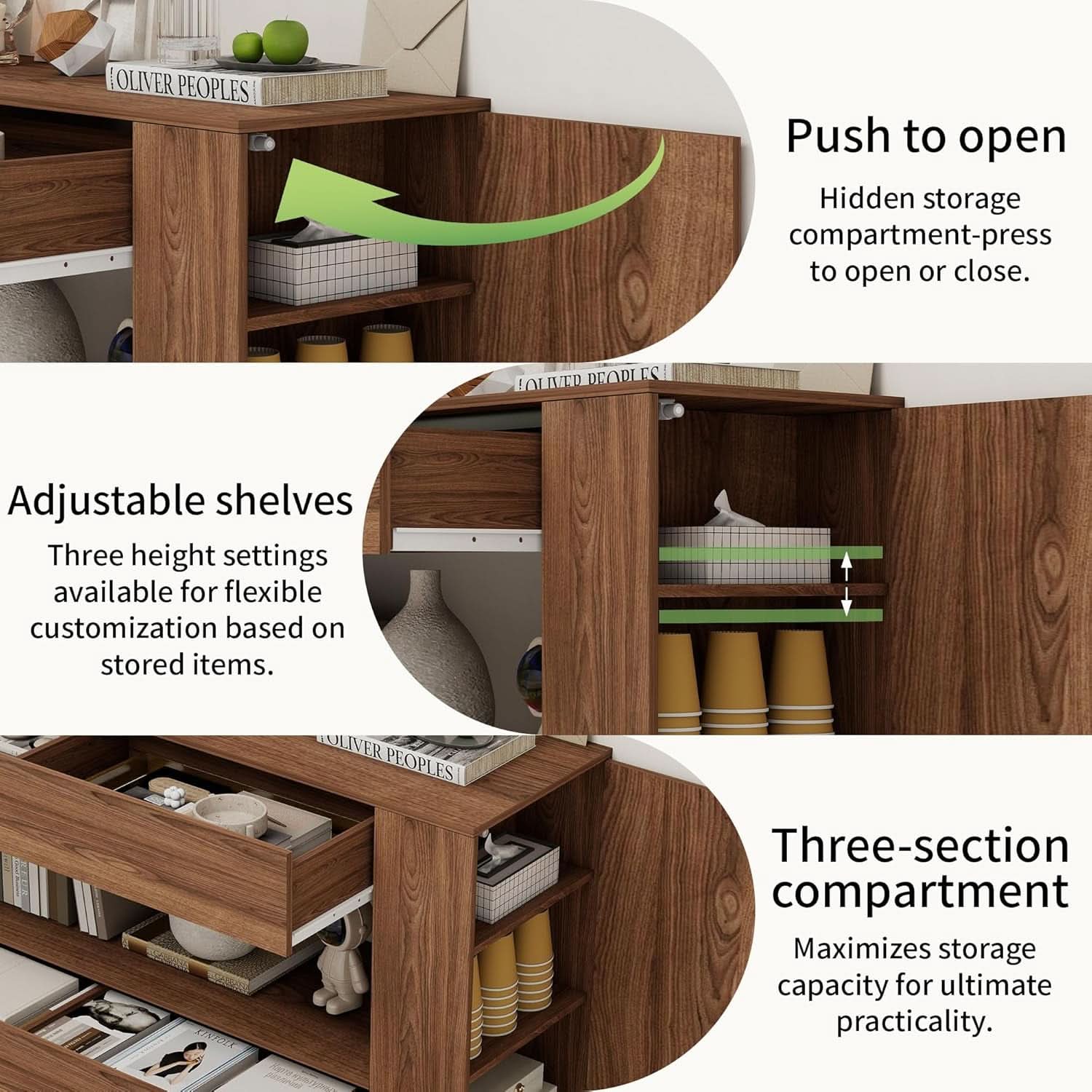 Walnut 55 Inch TV Entertainment Center Stand With Drawers