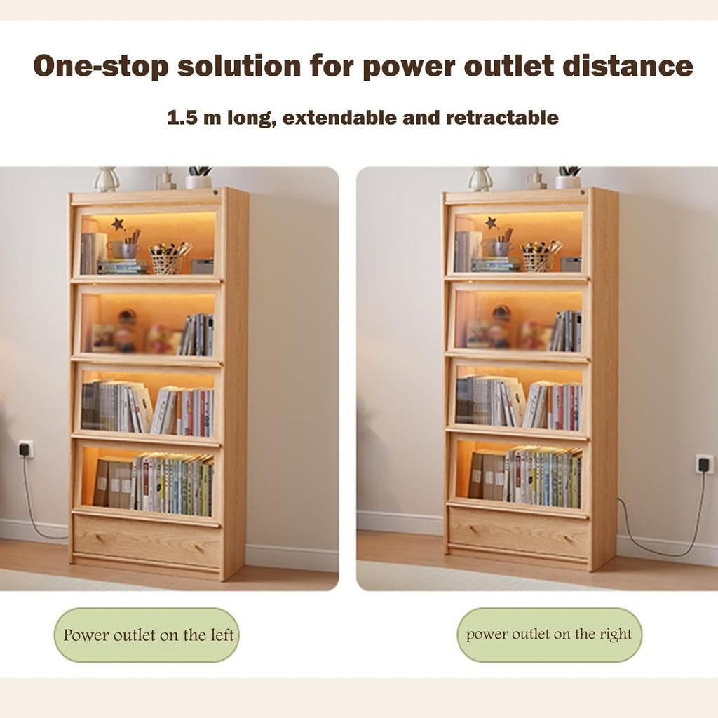 Tall Solid Hardwood Bookcase Tempered Glass LED Illumination