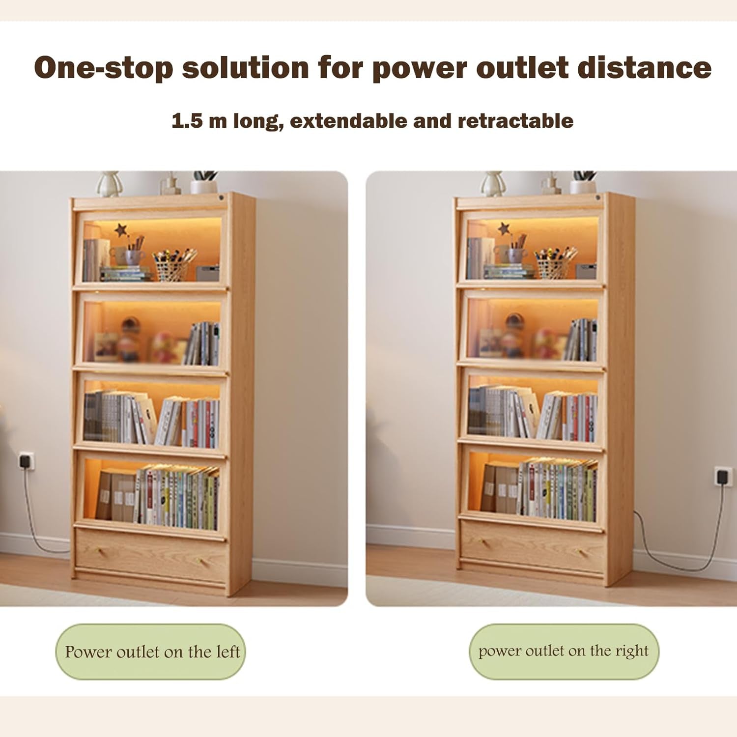 Tall Solid Hardwood Bookcase Tempered Glass LED Illumination