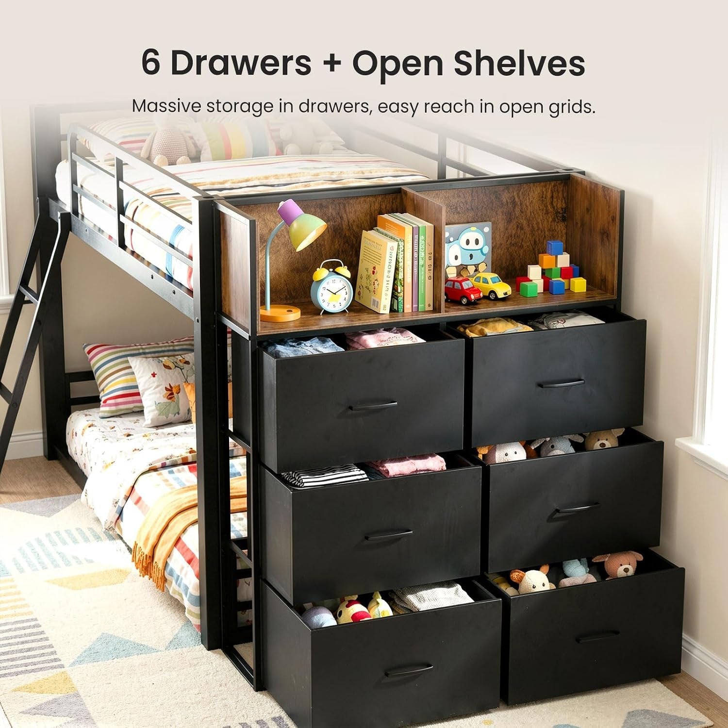 SpaceSaving TwinOverTwin Metal Loft Bed StorageDrawers