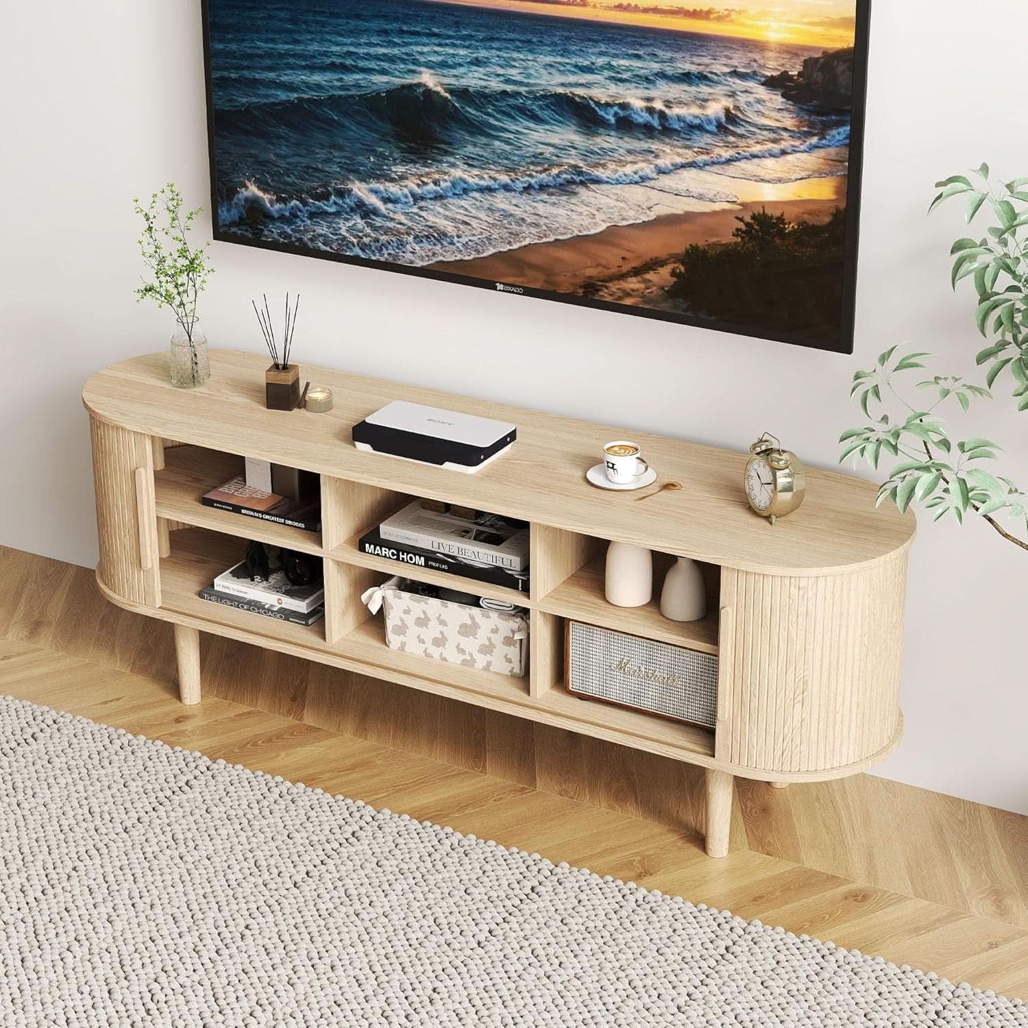 62 Inch TV Stand Entertainment Center With Sliding Door