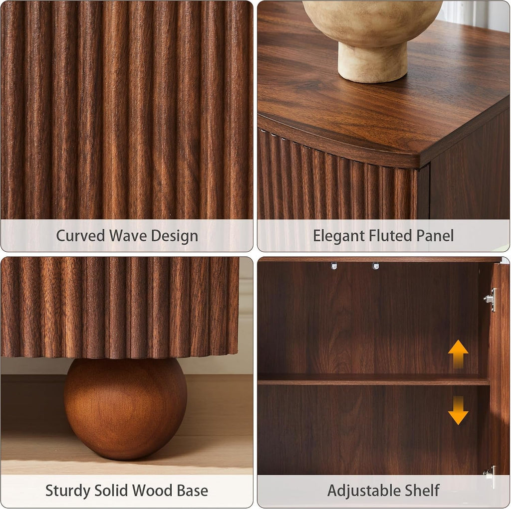 58 Inches Walnut Fluted Sideboard Buffet Cabinetry