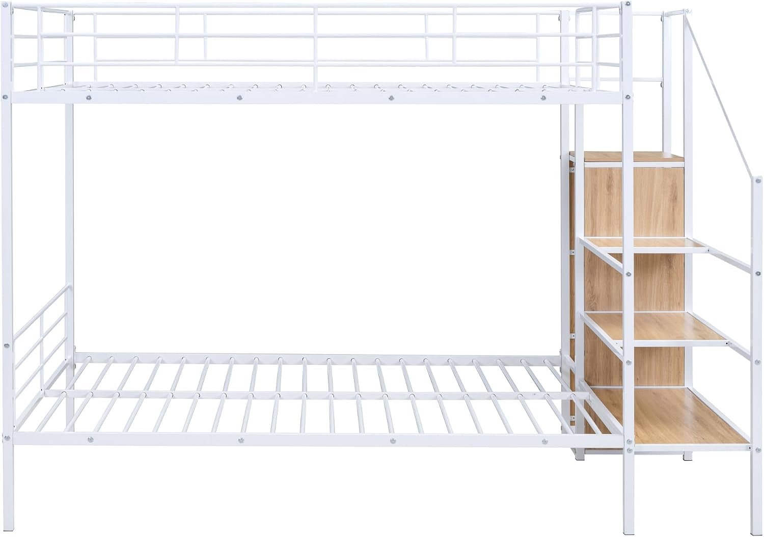 Premium White Metal Bunk Bed With Wardrobe Storage Unit