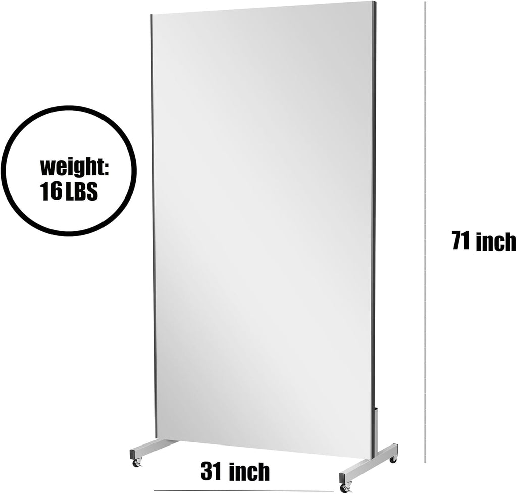 Glassless Rolling Mirror 71x31 On Wheels Midnight Black