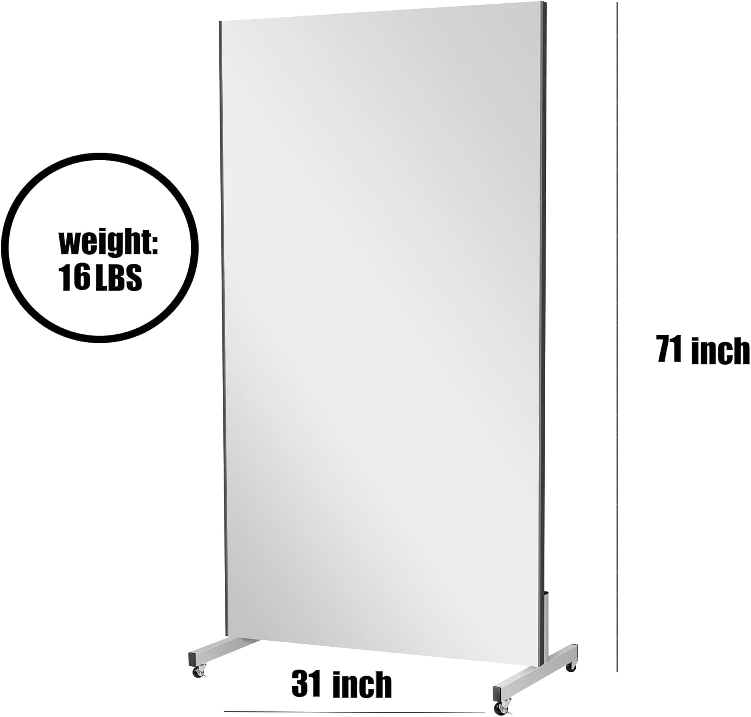 Glassless Rolling Mirror 71x31 On Wheels Midnight Black