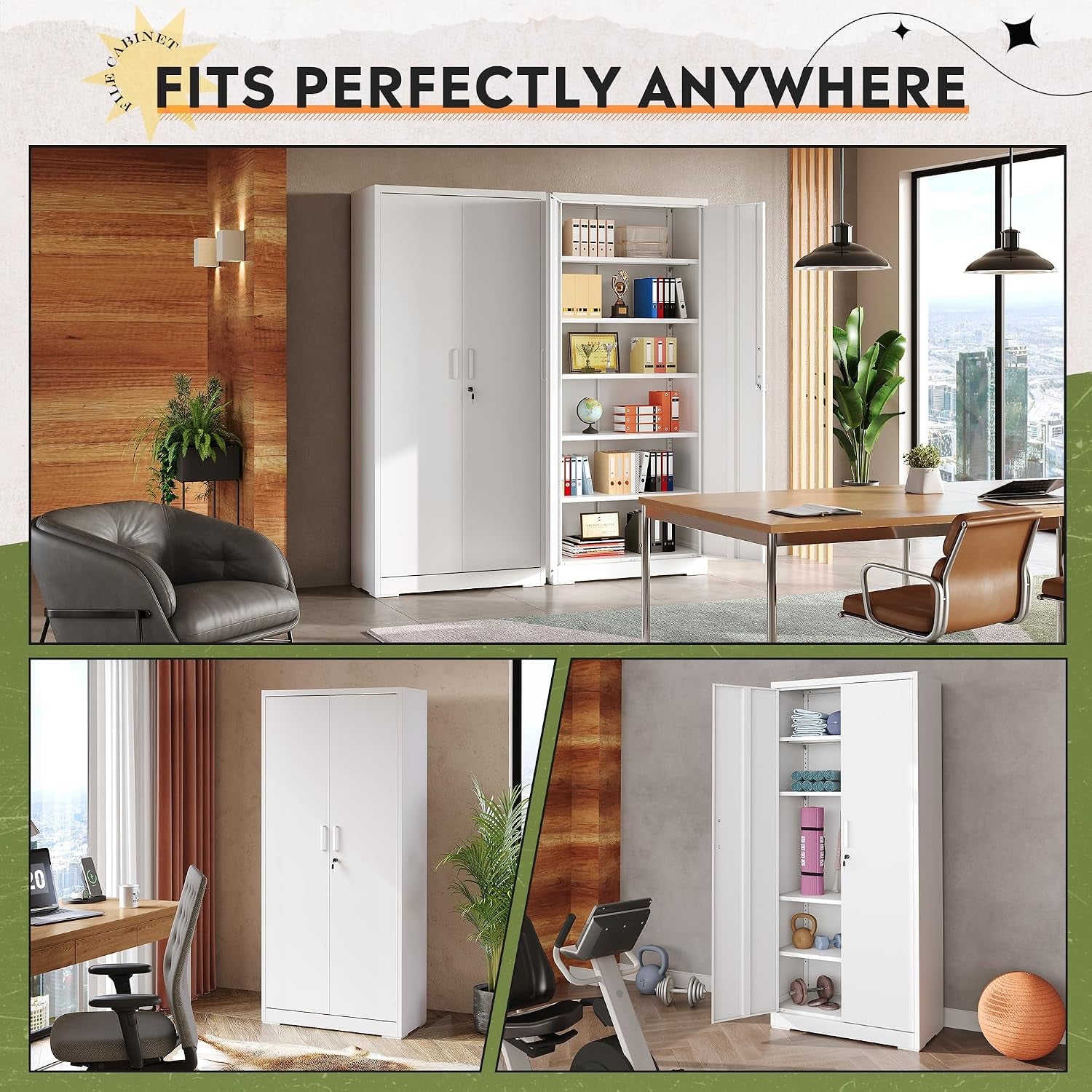 Lockable White Metal Garage Storage Cabinet Shelves