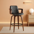 Set Of 3 26 Inch Bar Stools Black PU Leather Upholstery