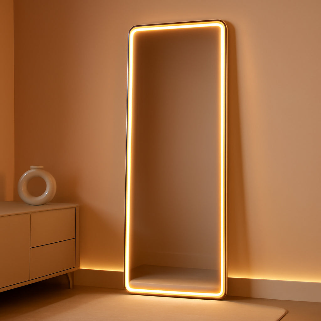 56 Inch LED Lighted FloorStanding Mirror Tempered Glass