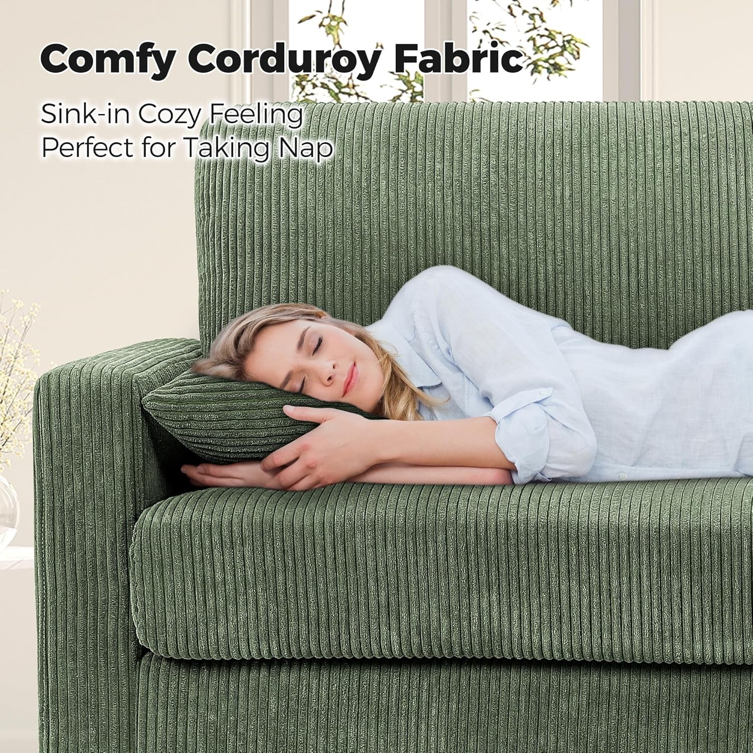 70In Emerald Corduroy Oversized Cushioned Three Seater Sofa