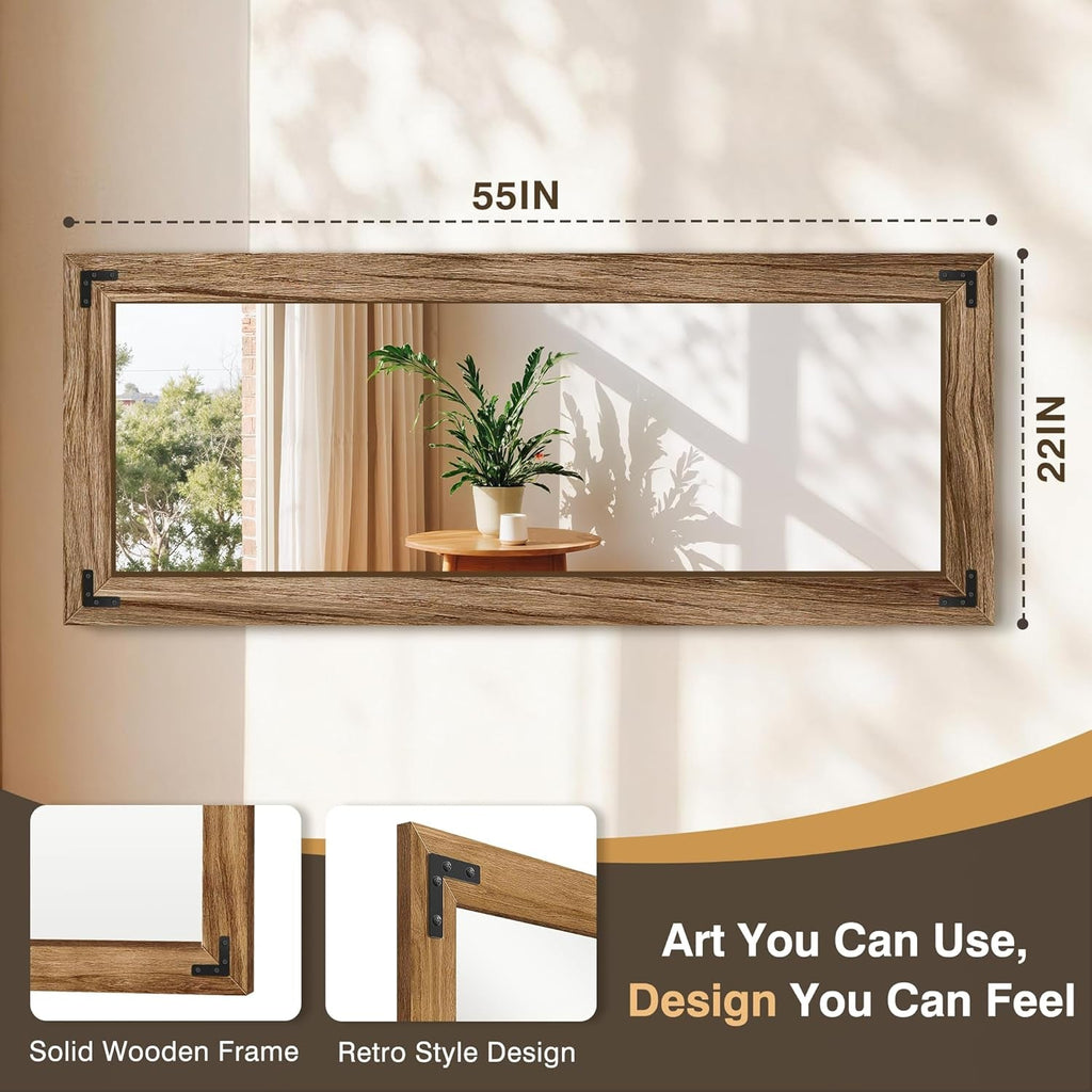 55 Inch Walnut Elegant Solid Wood Frame Floor Mirror