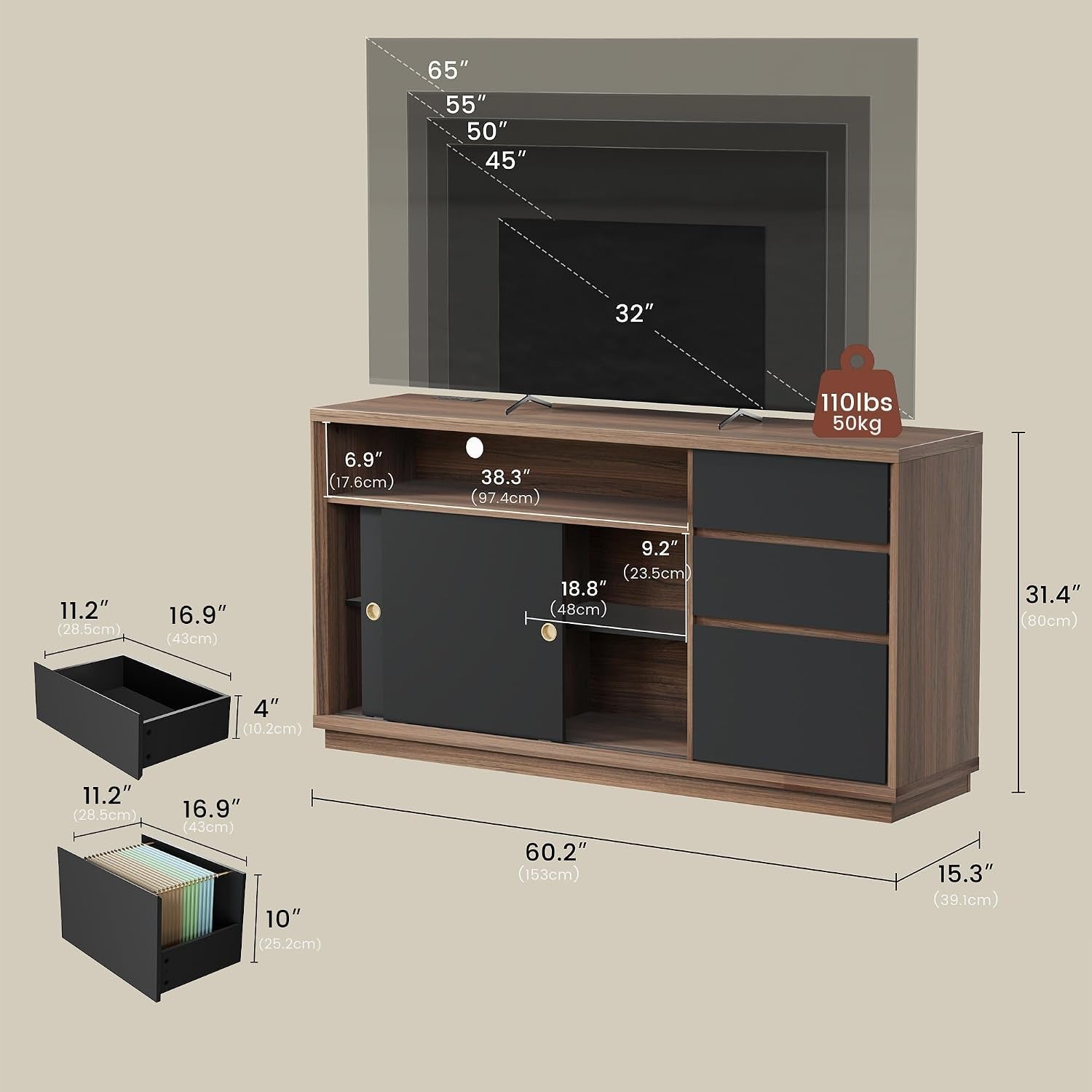 60Inch Filing Cabinet With Adjustable Shelf Storage