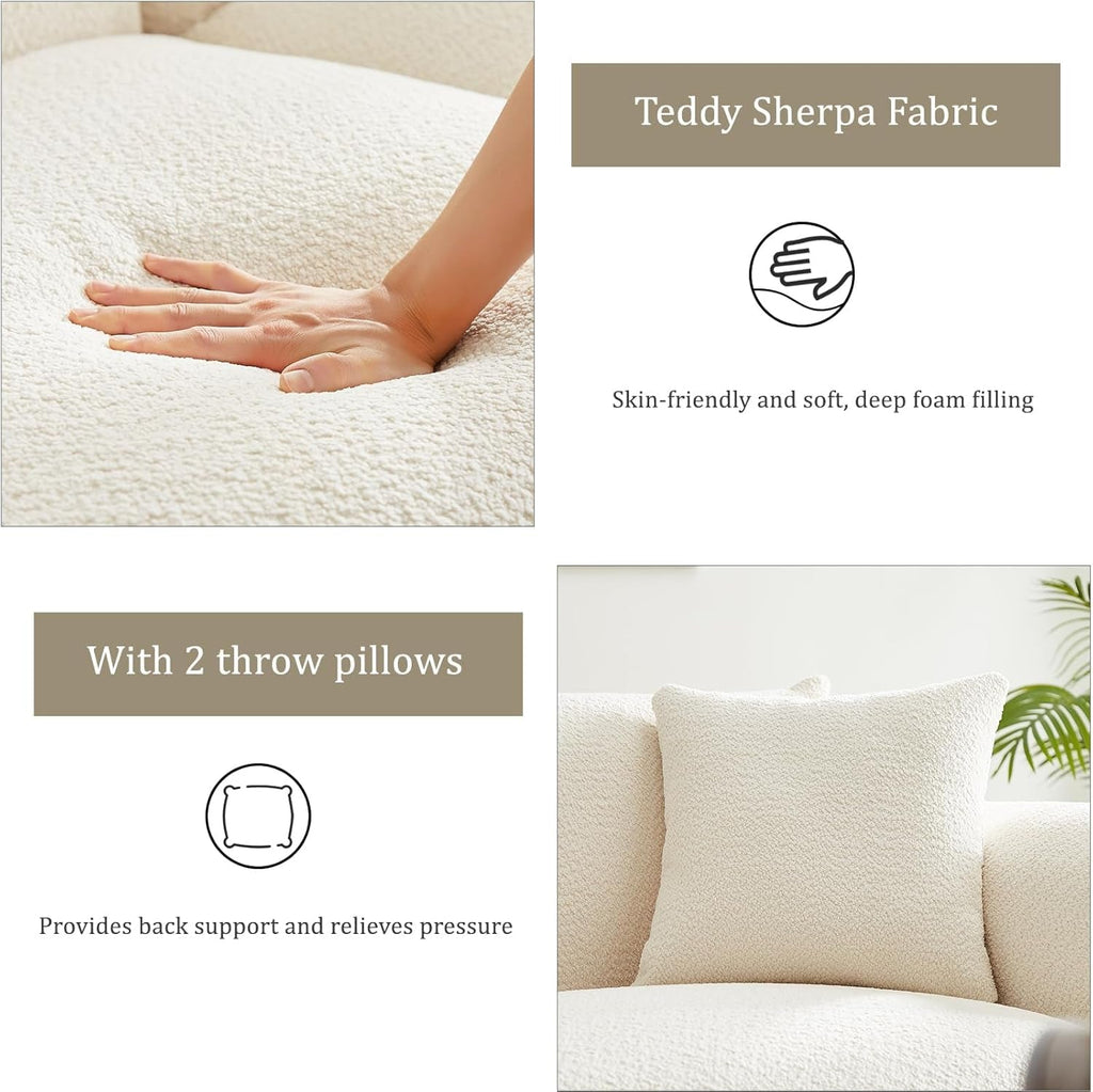 Sherpa Plush 87 Inches Snow White Upholstered Deep Seat Sofa