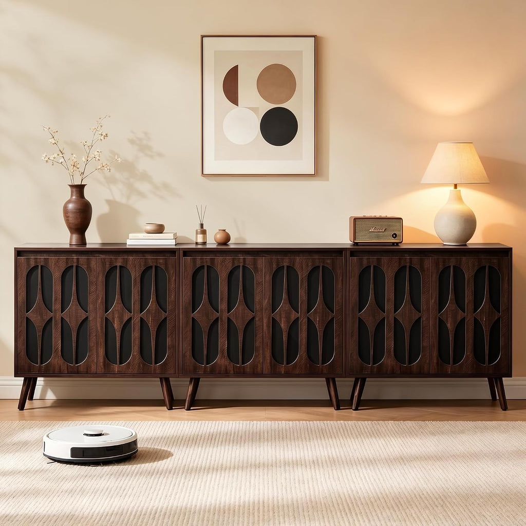 Walnut Finished Sideboard Cabinet 94.5 Inches Width