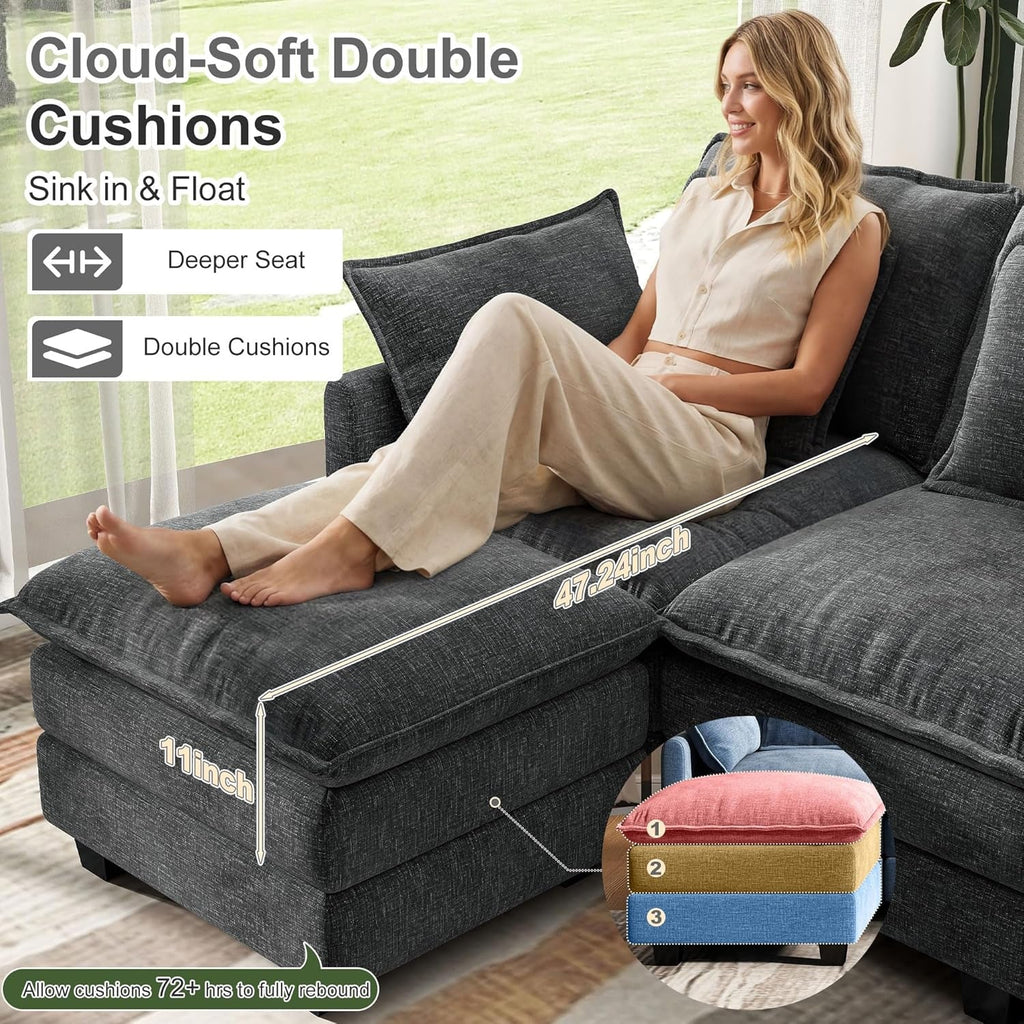 107 Inch Cloud U Shaped Sofa Grey Removable Pillow Covers