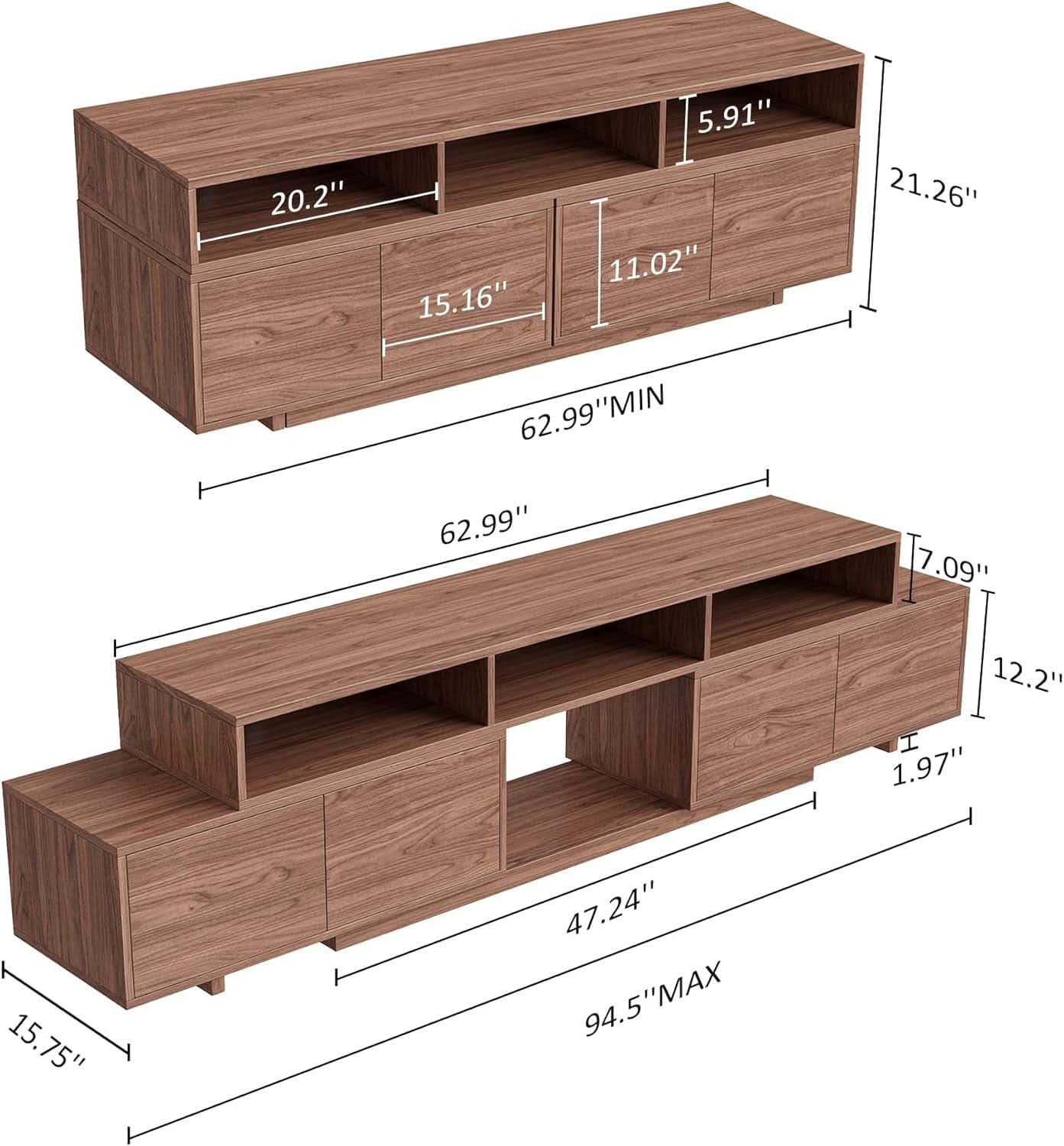 Walnut Extendable Entertainment Center 63 To 94 Inches Wide