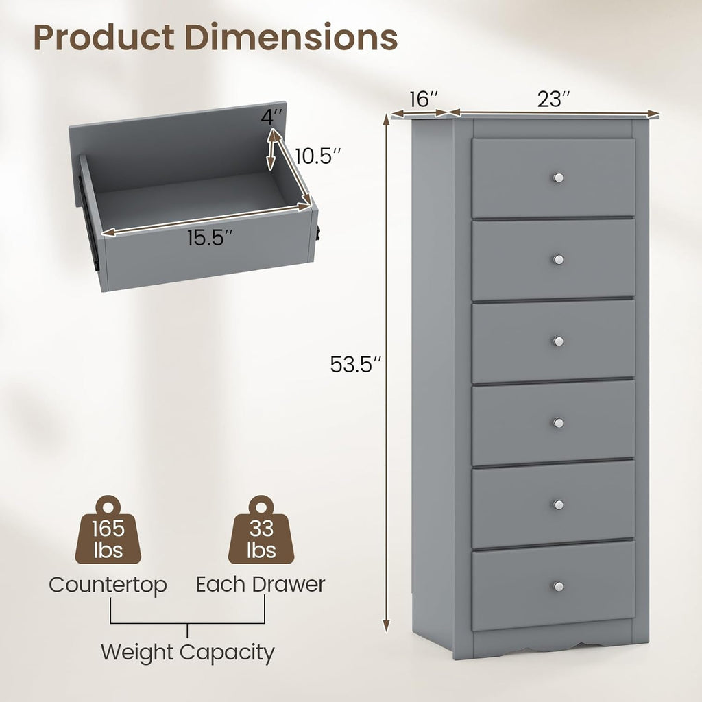 Six Drawer Dresser With Large Capacity Metal Handles