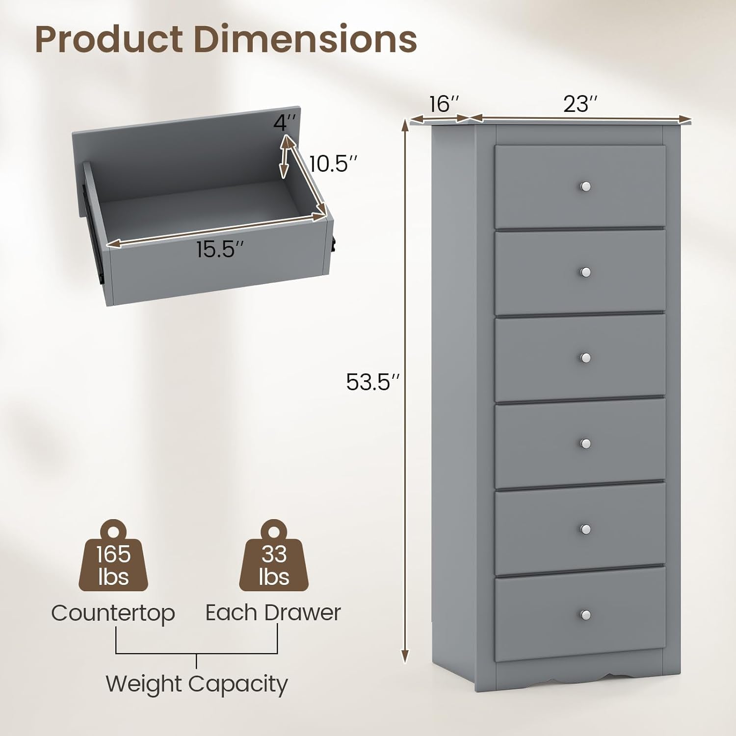 Six Drawer Dresser With Large Capacity Metal Handles