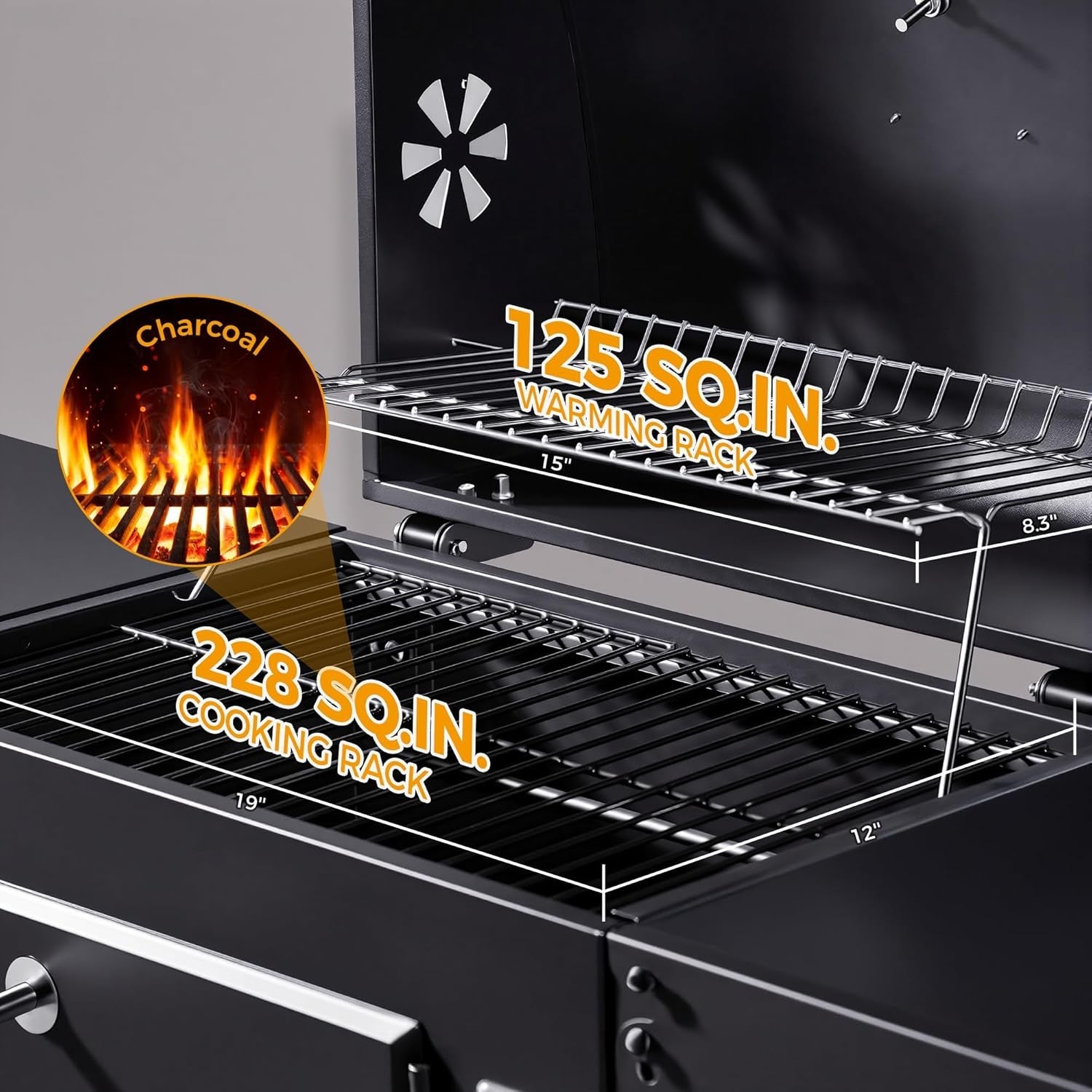 Charcoal Grill With Weatherproof Foldable Side Tables