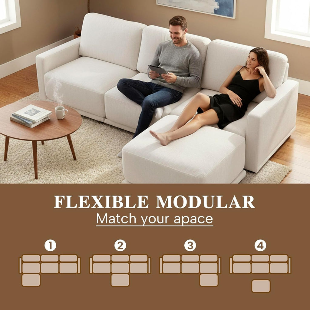 112 Inch Beige Tone Modular Sectional Sofa With Ottoman