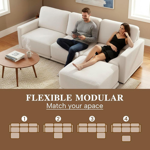 112 Inch Beige Tone Modular Sectional Sofa With Ottoman