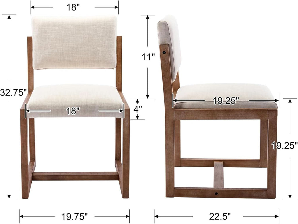 Beige Linen Upholstered Dining Chairs Midcentury Pair