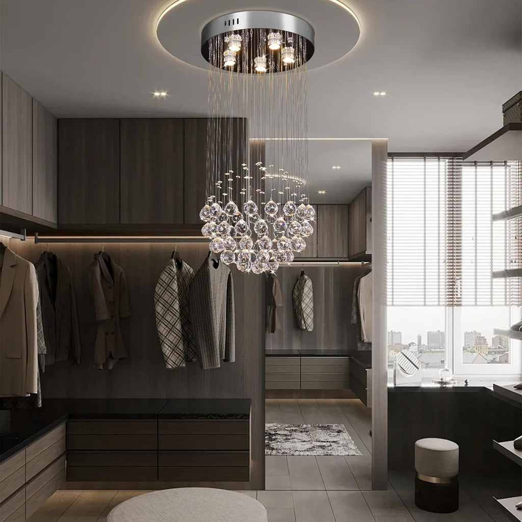 Compact Chrome Crystal Chandelier Flush Mount Fixture