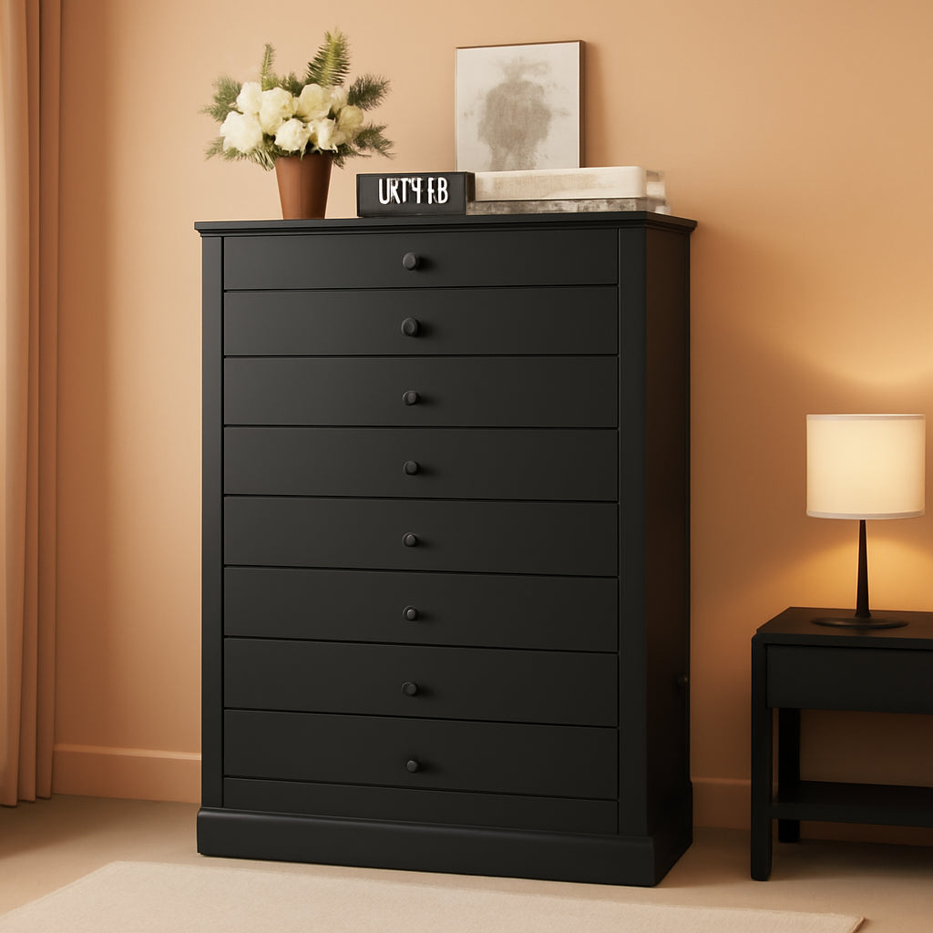 Black 52Inch Towering Six Drawer Contemporary Dresser