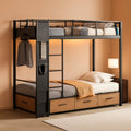Rustic Brown Twin Over Twin Storage Drawers Bunk Bed