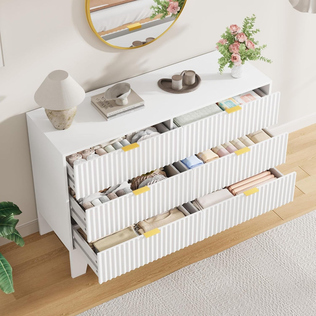 Forty Seven Inches Wide White Scandinavian Dresser Gold Handles
