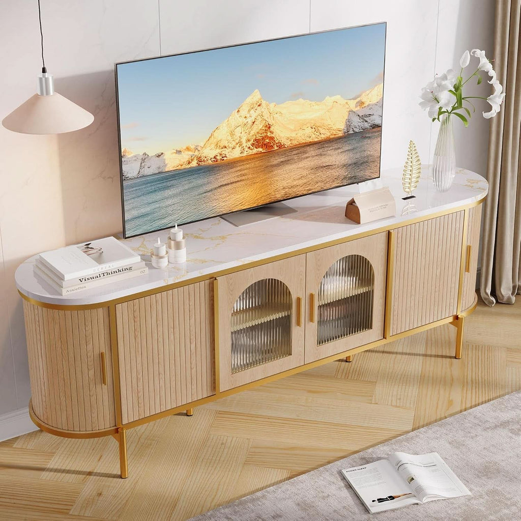 70 Inch Ultra Lux urious Fluted TV Stand Reeded Oak Finish