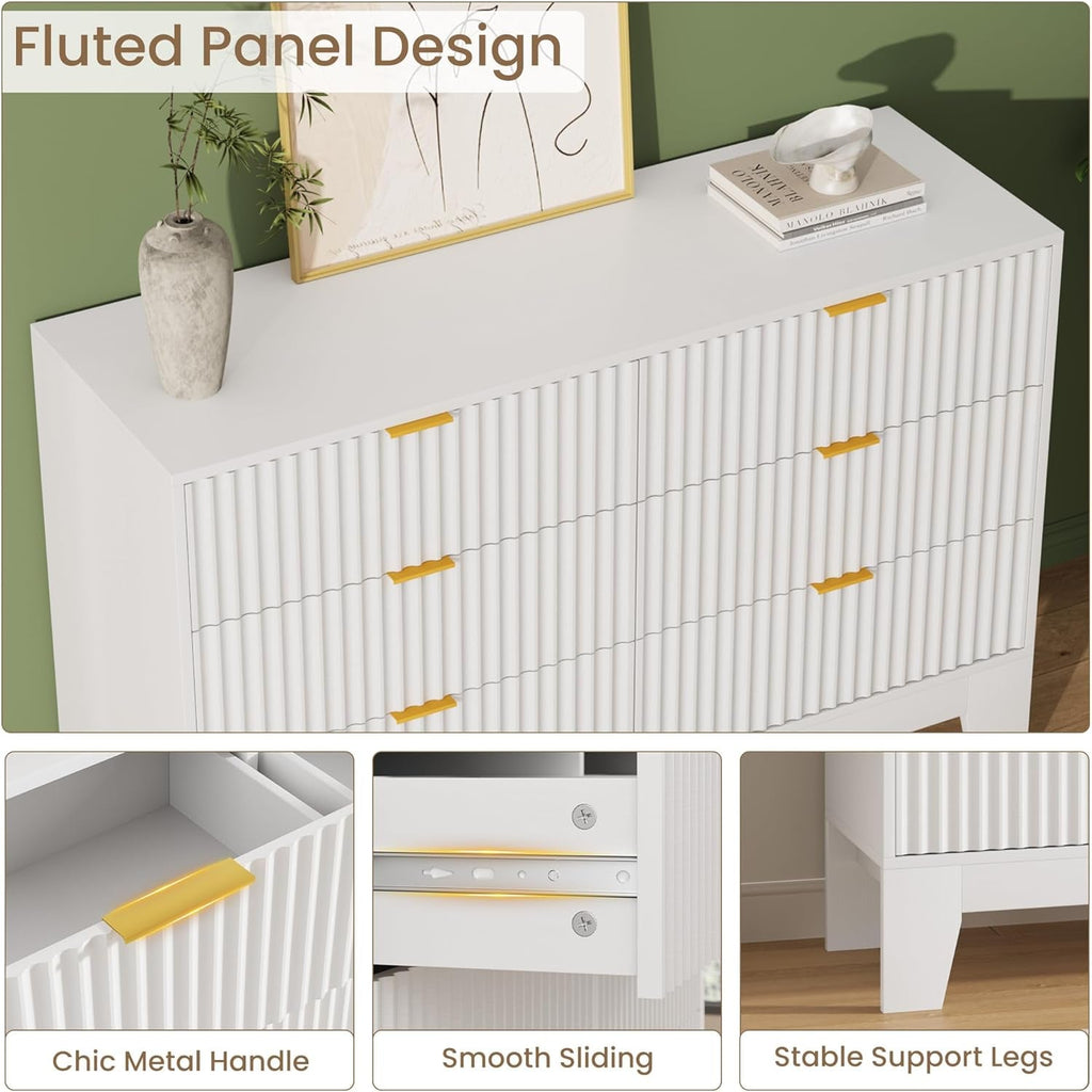 Forty Seven Inches Wide White Scandinavian Dresser Gold Handles